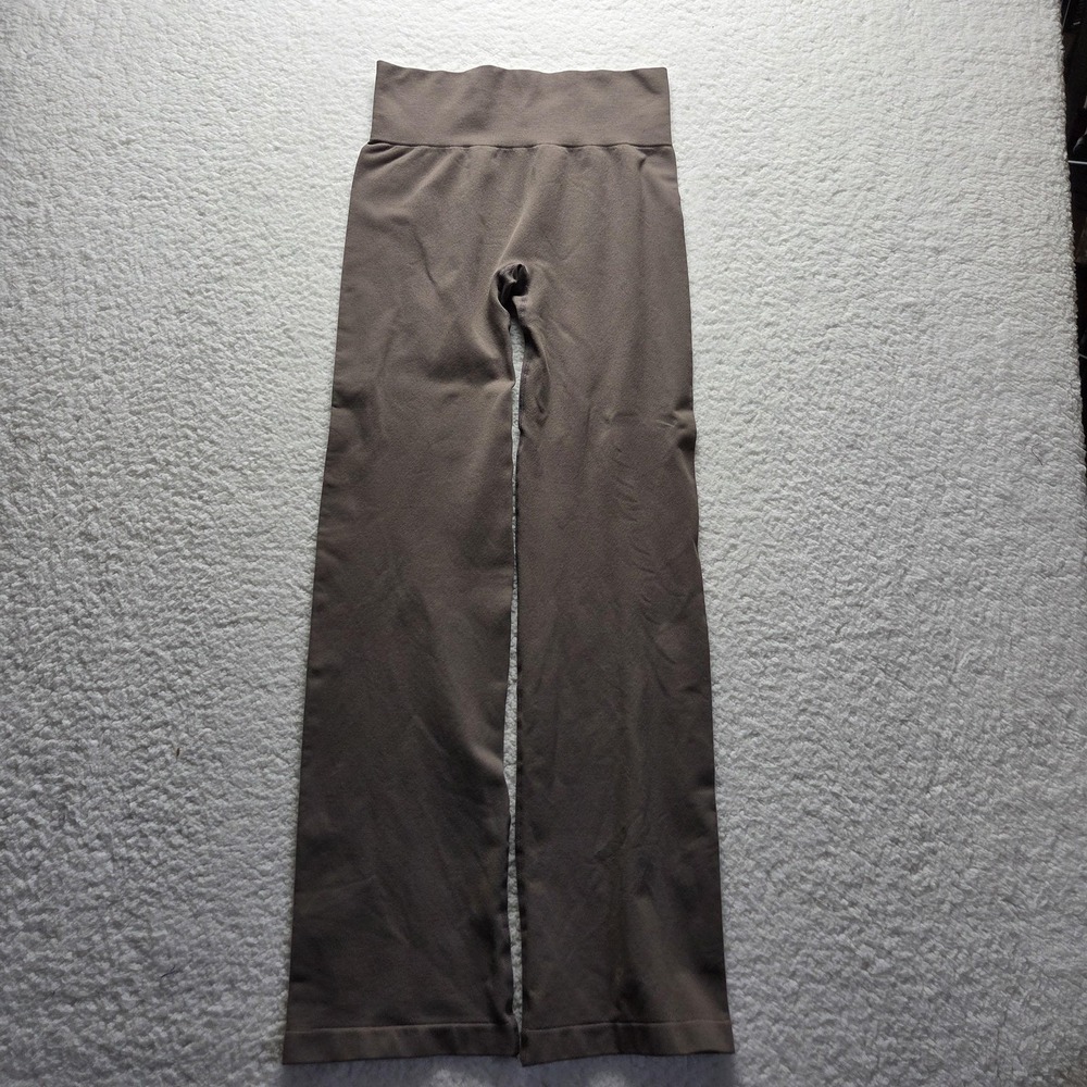 OQQ Leggings Womens L Brown High Rise Ankle Straight Leg Ribbed‎ Stretch Yoga